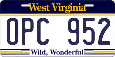 WV license plate OPC952