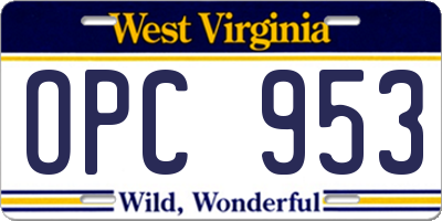 WV license plate OPC953