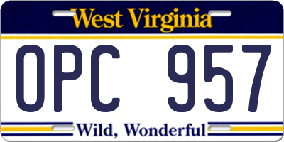 WV license plate OPC957