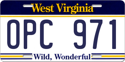 WV license plate OPC971