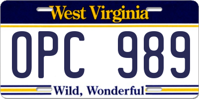 WV license plate OPC989