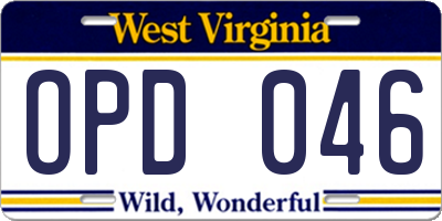 WV license plate OPD046