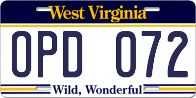 WV license plate OPD072