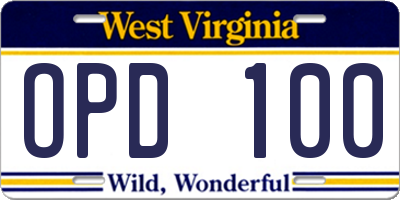 WV license plate OPD100