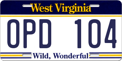 WV license plate OPD104