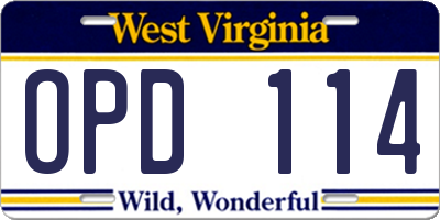 WV license plate OPD114