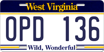 WV license plate OPD136
