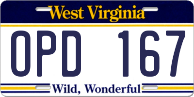 WV license plate OPD167