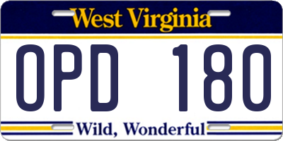 WV license plate OPD180