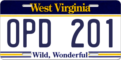 WV license plate OPD201