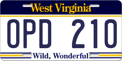 WV license plate OPD210