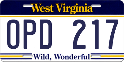WV license plate OPD217