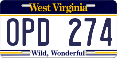 WV license plate OPD274