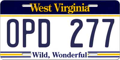 WV license plate OPD277