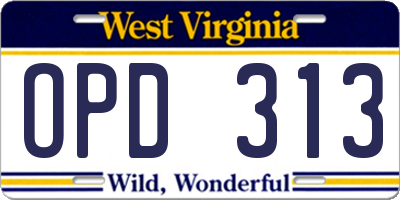WV license plate OPD313