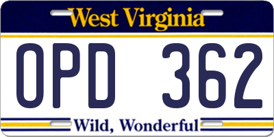 WV license plate OPD362