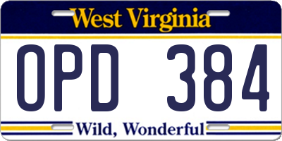WV license plate OPD384