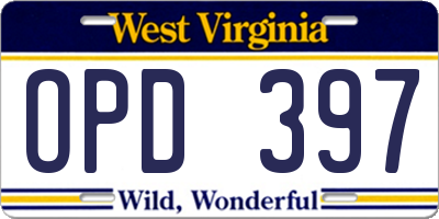 WV license plate OPD397