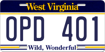 WV license plate OPD401