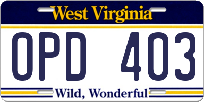 WV license plate OPD403