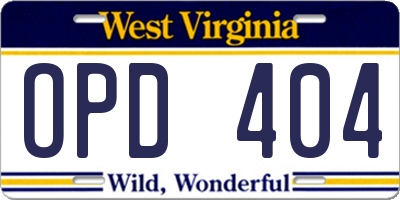 WV license plate OPD404