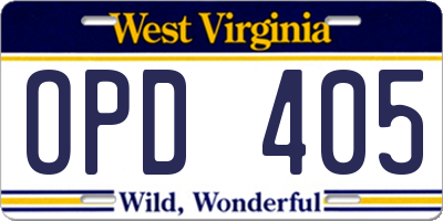 WV license plate OPD405