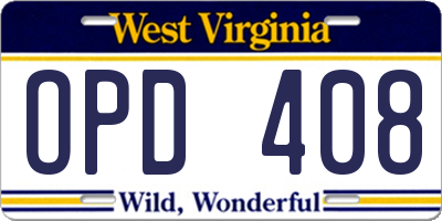 WV license plate OPD408