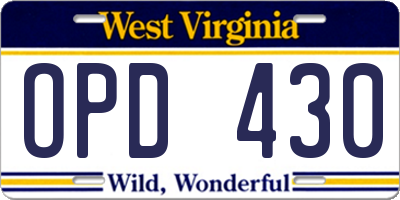 WV license plate OPD430