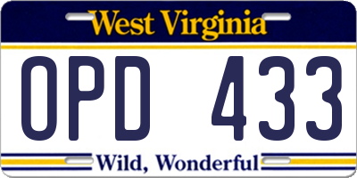 WV license plate OPD433