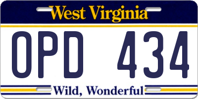 WV license plate OPD434