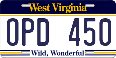 WV license plate OPD450
