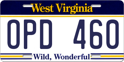 WV license plate OPD460