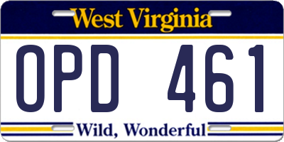 WV license plate OPD461