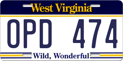 WV license plate OPD474