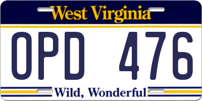 WV license plate OPD476