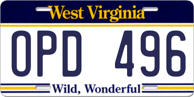 WV license plate OPD496