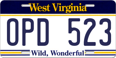 WV license plate OPD523