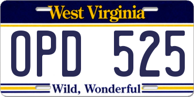 WV license plate OPD525