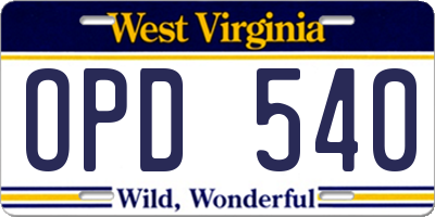 WV license plate OPD540