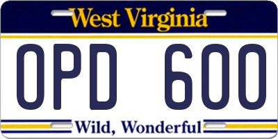 WV license plate OPD600