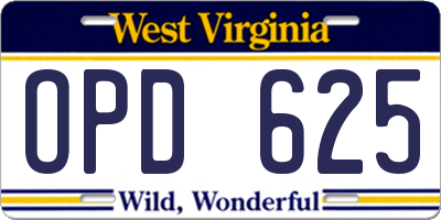 WV license plate OPD625
