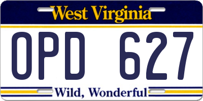 WV license plate OPD627