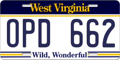 WV license plate OPD662