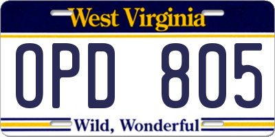 WV license plate OPD805