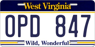 WV license plate OPD847