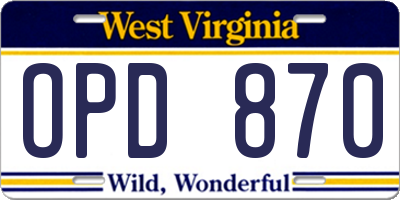 WV license plate OPD870
