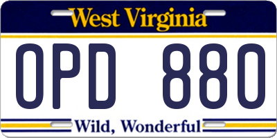 WV license plate OPD880