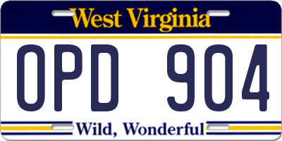 WV license plate OPD904
