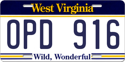WV license plate OPD916