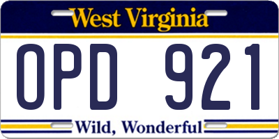 WV license plate OPD921